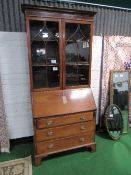 Edwardian mahogany bureau/bookcase with fitted interior & 3 graduated drawers, 92cms x 46cms x