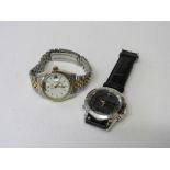 Men's new Quartz Chronograph with black leather strap & another quartz men's wristwatch, both in
