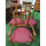 High back dining chairs with reeded front legs, 4 chairs & 2 carvers. Estimate £60-70.