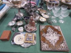 Qty of silver plated items, 7 cocktail glasses, vintage letter folder with white metal oriental