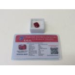 Natural red cushion cut ruby, 10.45 carat, with certificate. Estimate £50-70.