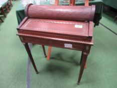 19th century cylinder bureau with tambour top fold-over writing slope & 3 interior drawers (frieze