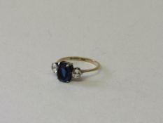 9ct gold & silver blue & white stone ring, size S. Estimate £40-50.