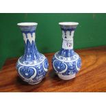 Pair of blue & white vases, 1 a/f. Estimate £5-10.