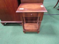 Small oak occasional table with drawer & shelf below, 45cms x 35cms x 62cms. Estimate £5-10.