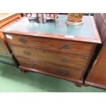 Mahogany chest of 3 graduated drawers on bracket feet & inlay sciver to top, 92cms x 60cms x