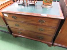 Mahogany chest of 3 graduated drawers on bracket feet & inlay sciver to top, 92cms x 60cms x