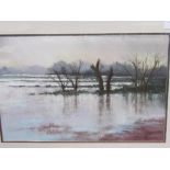 Framed & glazed pastel of wintery landscape, signed G Oliver '98. Frame size 75cms x 59cms. Estimate