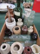 Box of Victorian bottles & a misc items. Estimate £10-20.