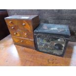 Oriental painted box (possibly a tea caddy) & another small chest of 6 drawers. Estimate £10-20.