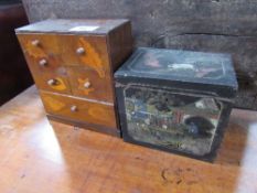 Oriental painted box (possibly a tea caddy) & another small chest of 6 drawers. Estimate £10-20.