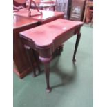 Mahogany 19th century fold-over games table with green baize, a/f on tapered pad supports, open