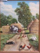 Framed oil on board 'Harvest Scene' by John Morgan. Estimate £8-10.