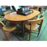 Teak extending dining table, 163cms (closed) x 112 cms x 73cms, with 6 G Plan chairs. Estimate £30-