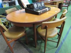 Teak extending dining table, 163cms (closed) x 112 cms x 73cms, with 6 G Plan chairs. Estimate £30-