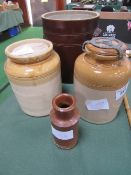 3 salt glazed jars & a salt glazed ink bottle. Estimate £15-25.