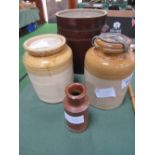 3 salt glazed jars & a salt glazed ink bottle. Estimate £15-25.