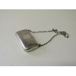 Hallmarked silver chatelaine purse with leather interior, Birmingham 1908, total weight 4.09ozt.