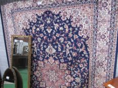 Blue ground Keshan carpet, 3m x 2m. Estimate £100-120.