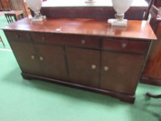 Mahogany sideboard with 3 frieze drawers & 2 cupboards, 154cms x 47cms x 76cms. Estimate £20-40.