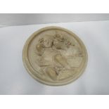 Putti circular plaque signed E W Wyon & 1 other, not signed. Estimate £60-80.