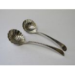 2 late 18th century silver ladles with scalloped bowls by Robert Ross, 1775? Wt 2.7ozt. Estimate £