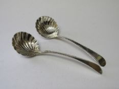 2 late 18th century silver ladles with scalloped bowls by Robert Ross, 1775? Wt 2.7ozt. Estimate £