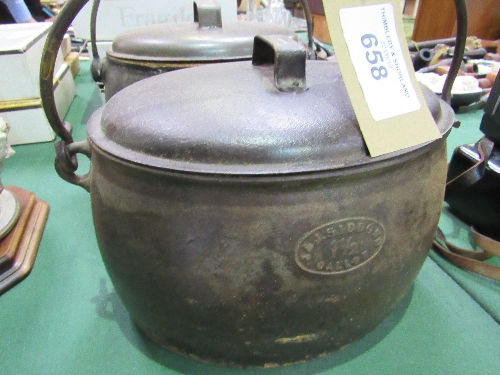 2 cast iron lidded pots - 1 by J & J Siddons of West Bromwich. Estimate £20-40. - Image 2 of 2