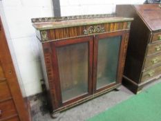 Mahogany & Zebra wood inlay brass mounted small display cabinet, 91cms x 23cms x 89cms. Estimate £