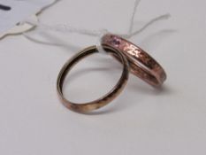 2 unmarked gold (tested) wedding bands, weight 1.7gms. Estimate £20-30.