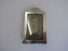 Silver photograph frame hallmarked London 1897, engraved 'RAFE' 1903 c/w black & white photograph of