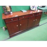 Mahogany sideboard with 3 frieze drawers & 2 cupboards, 154cms x 47cms x 76cms.  Estimate £20-40.