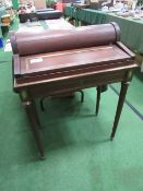 19th century cylinder bureau with tambour top fold-over writing slope & 3 interior drawers (frieze