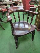 Mahogany finish smoker's bow Captain chair for study, office or desk. Estimate £40-70.