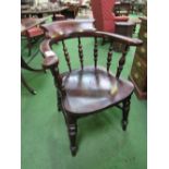 Mahogany finish smoker's bow Captain chair for study, office or desk. Estimate £40-70.