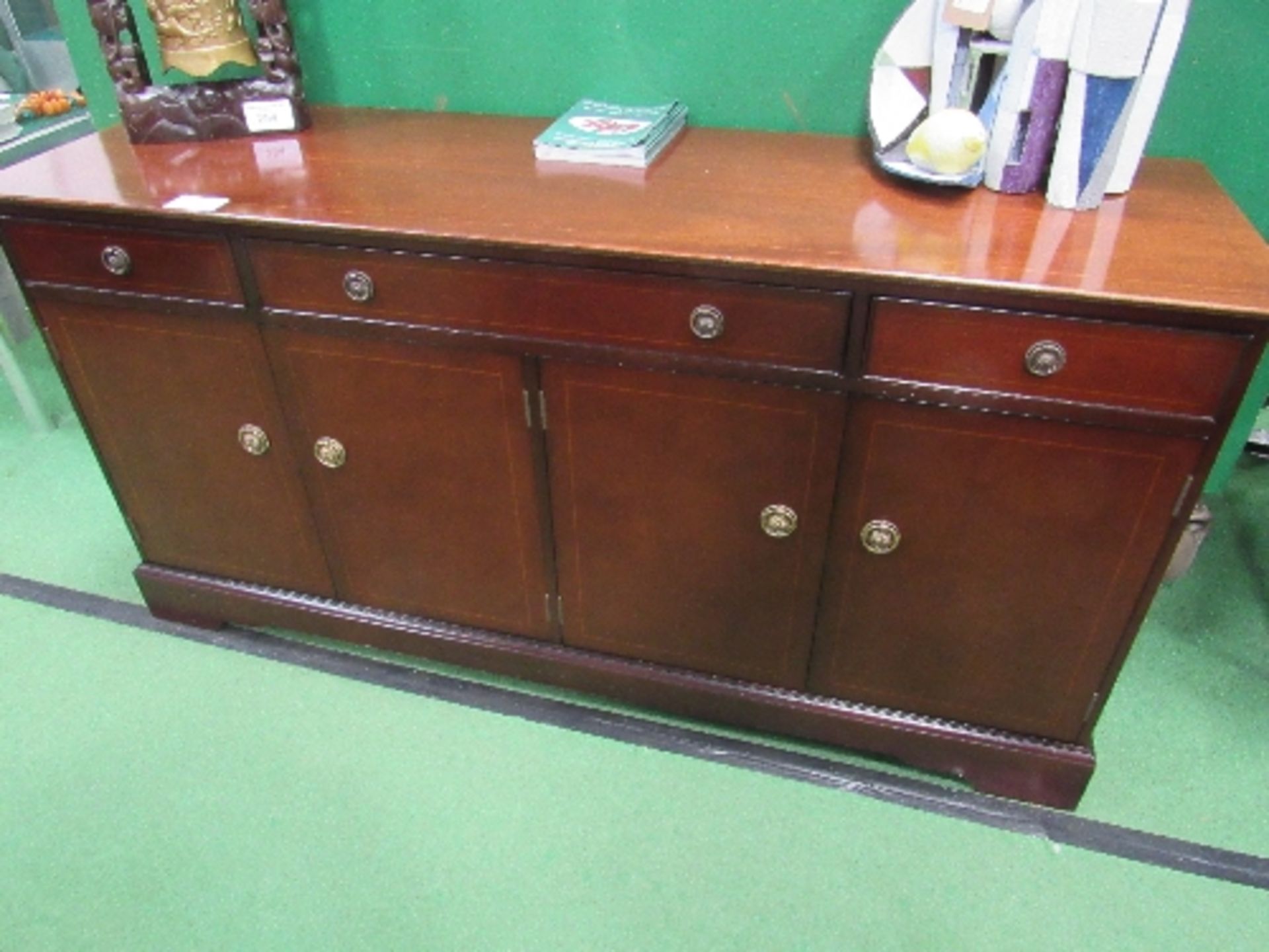 Mahogany sideboard with 3 frieze drawers & 2 cupboards, 154cms x 47cms x 76cms.  Estimate £20-40. - Image 2 of 3