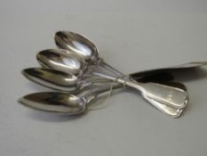 4 hallmarked 19th century German silver dessert spoons, engraved initial to handle, total weight 5.