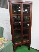 Mahogany corner display cabinet with glazed doors, 75cms x 53cms x 193cms.