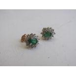 9ct gold, emerald & diamond earrings. Estimate £150-180.