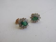 9ct gold, emerald & diamond earrings. Estimate £150-180.