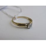 9ct gold solitaire diamond ring, size P, weight 2gms. Estimate £35-55.