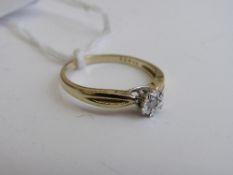 9ct gold solitaire diamond ring, size P, weight 2gms. Estimate £35-55.