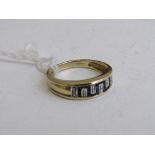 9ct yellow gold sapphire & diamond Greek key style ring, size R, weight 3.7gms. Estimate £90-100.