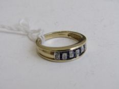 9ct yellow gold sapphire & diamond Greek key style ring, size R, weight 3.7gms. Estimate £90-100.