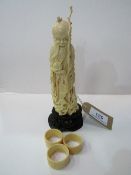 Very ornately carved ivory figurine of an oriental deity with bats & scrolls on stand (a/f) plus 3