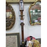 Unusual 19th century walnut Marine stick barometer on brass gimbal, dome top gauges, boule work
