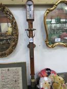 Unusual 19th century walnut Marine stick barometer on brass gimbal, dome top gauges, boule work