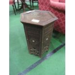 Indian hexagonal side table with mother of pearl inlay, height 54cms. Estimate £20-40.