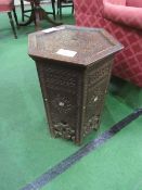 Indian hexagonal side table with mother of pearl inlay, height 54cms. Estimate £20-40.