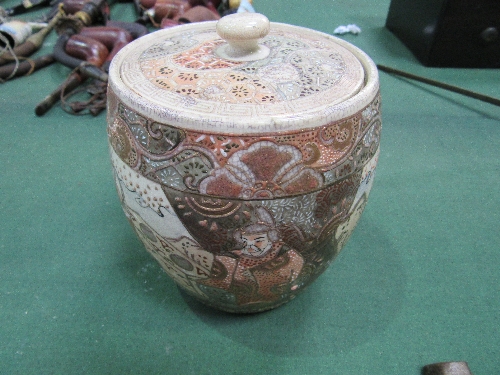 Oriental lidded pot & 6 metal plaques by Thomae. Estimate £15-25. - Image 2 of 3